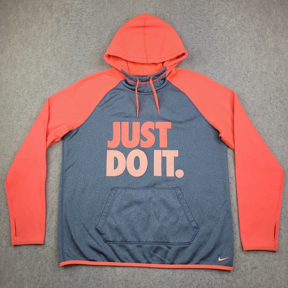 Nike Therma Fit‎ Hoodie Mens Large Gray Neon Orange Pullover Performance